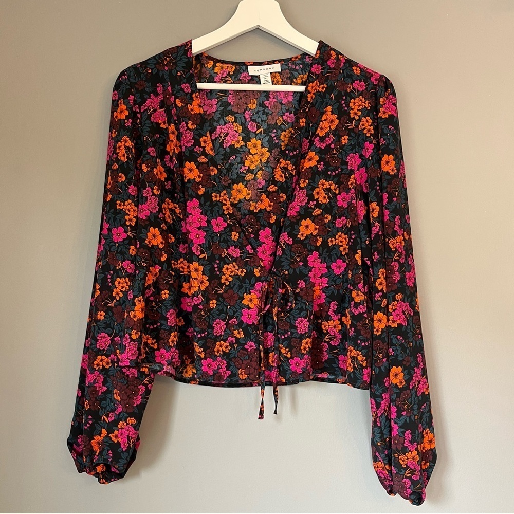 Topshop Floral Blouse - Black, Pink, Orange